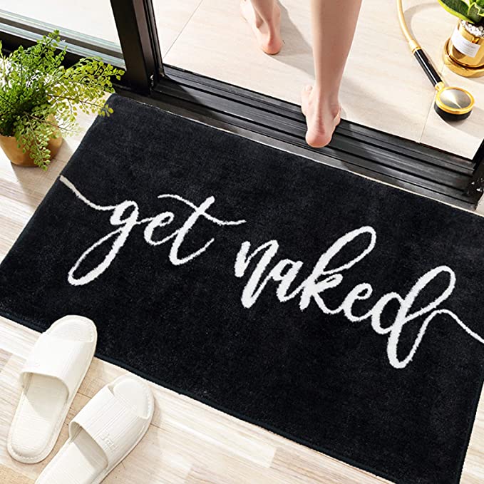 Feblilac Black Get Naked Letter Print Tufted Bath Mat