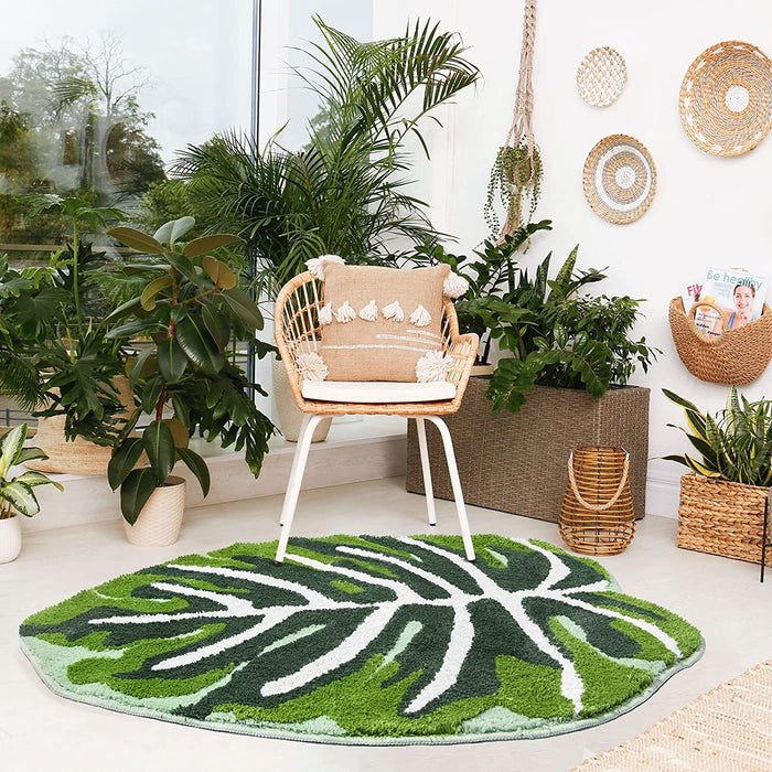 Feblilac Green Tropical Leaves Bath Mat