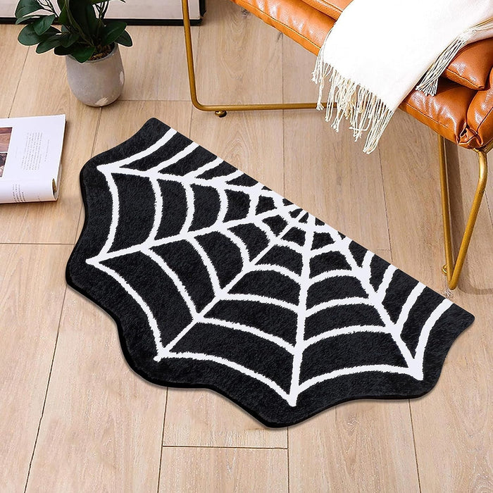 Feblilac Spider Web Rugs, Halloween Rug 20"x 32" Gothic Home Decor Small Rug, Bathroom Goth Rug, Suitable forBathroom, Bedroom, Living Room, Front Door, Holiday Door Mat