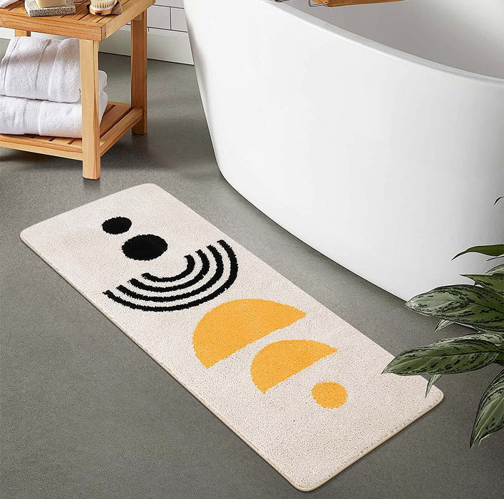 Yellow Black Boho Bathroom Rug, Abstract Modern Geometric Bath Mat