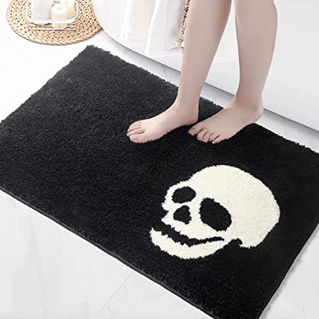 Feblilac Black and White Skull Tufted Bath Mat