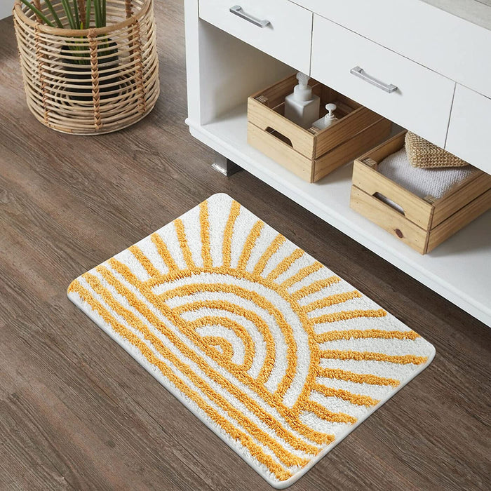 Boho Bathroom Rugs, Yellow and White Sun Bath Mat