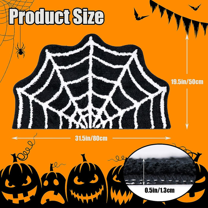 Feblilac Spider Web Bath Mat, 31×20" Halloween Bath Mat Non-Slip Rugs Spiderweb Rug Machine Washable Goth Bath Mat Area Rugs Gothic Rug for Front Door, Bedroom, Living Home (Black)