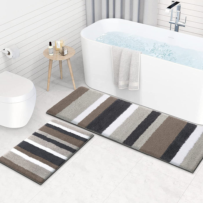 Feblilac Mocha-grey Stripe Bath Mat Rug