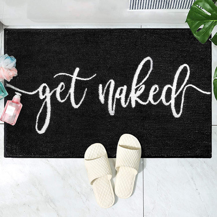 Feblilac Black Get Naked Letter Print Tufted Bath Mat