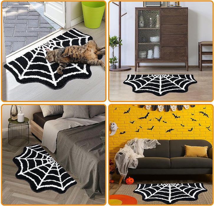 Feblilac Spider Web Bath Mat, 31×20" Halloween Bath Mat Non-Slip Rugs Spiderweb Rug Machine Washable Goth Bath Mat Area Rugs Gothic Rug for Front Door, Bedroom, Living Home (Black)