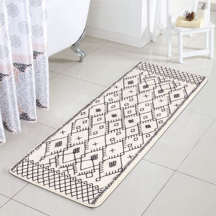 Geometric Bathroom Runner Rug, Boho Long Bath Mat