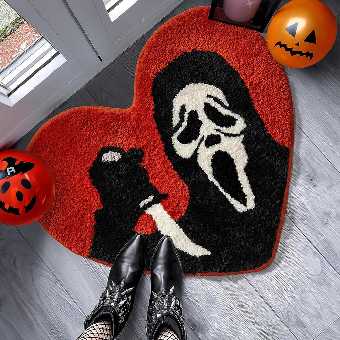 Feblilac Halloween Bathroom Rugs Black Red Orange Bath Mat Non Slip, Nightmare Before Christmas Halloween Home Decor, Funny Skull Bath Rugs Absorbent Washable Spooky Gifts