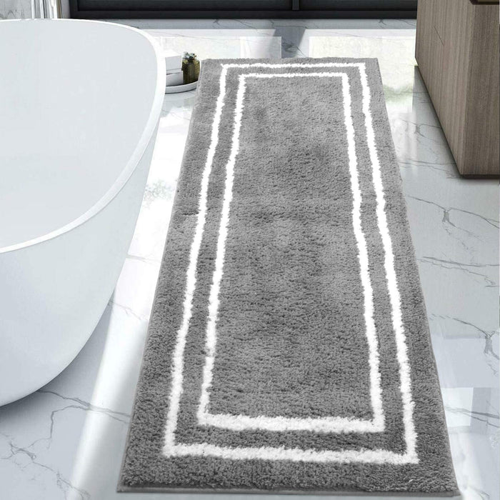 Grey Tufted Bathroom Runner Rug, Gray Non-Slip Extra Long Bath Mat