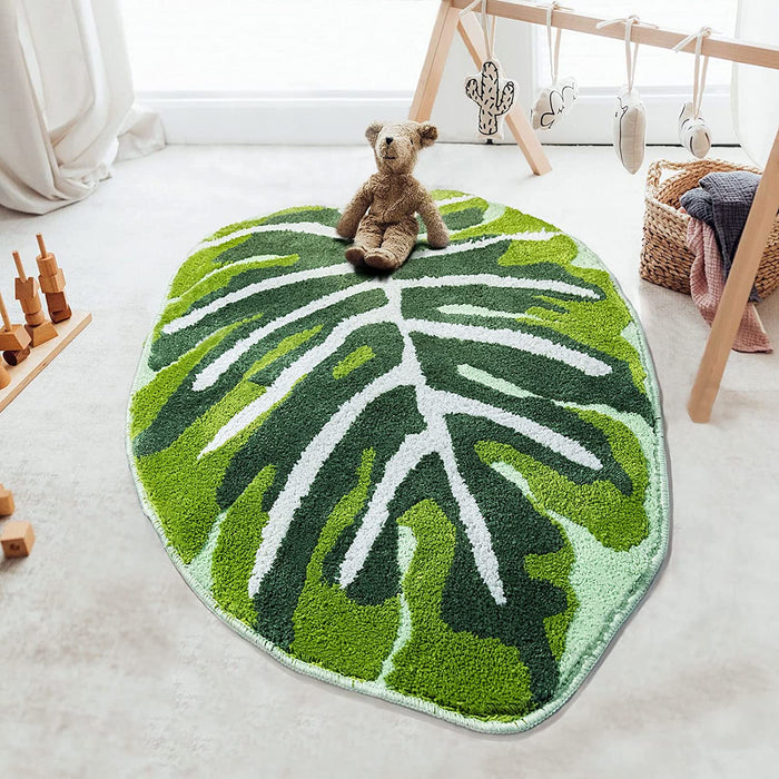 Feblilac Green Tropical Leaves Bath Mat