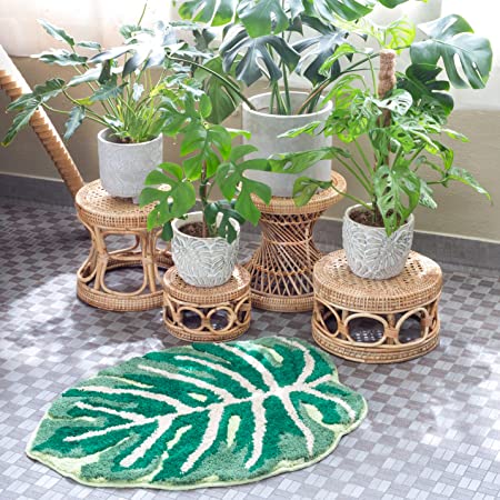 Feblilac Monstera Leaves Tufted Bath Mat