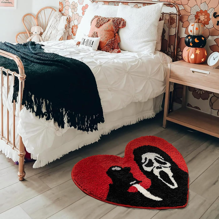 Feblilac Halloween Bathroom Rugs Black Red Orange Bath Mat Non Slip, Nightmare Before Christmas Halloween Home Decor, Funny Skull Bath Rugs Absorbent Washable Spooky Gifts