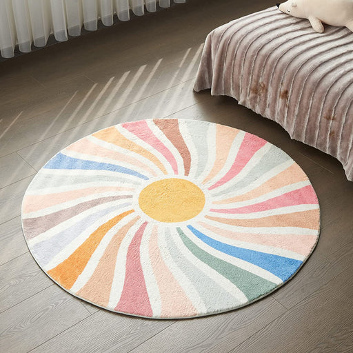 Feblilac Round Colorful Sunshine Area Rug, Boho Rainbow Area Rug, Living Room Mat