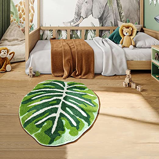 Feblilac Green Tropical Leaves Bath Mat