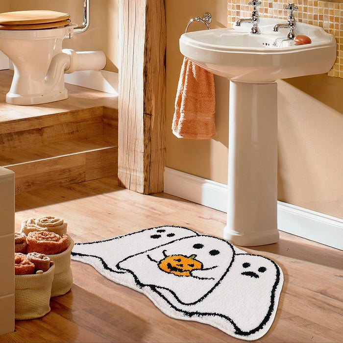 Feblilac Halloween Ghost Bath Mat for Bathroom, Cute White Ghost Bathroom Rug