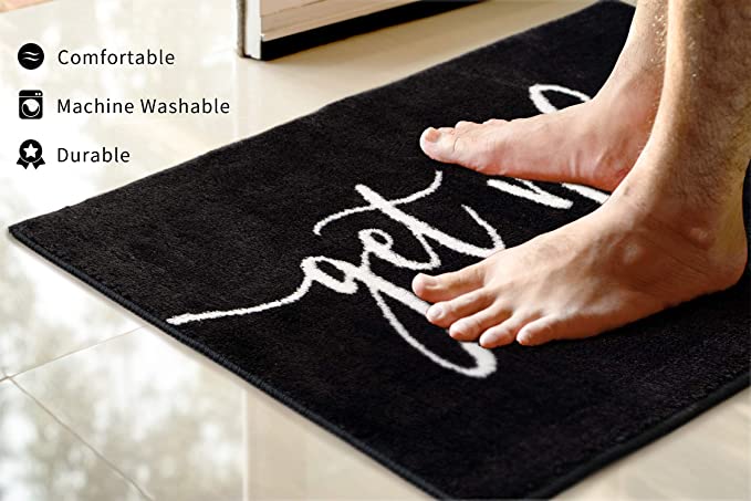 Feblilac Black Get Naked Letter Print Tufted Bath Mat