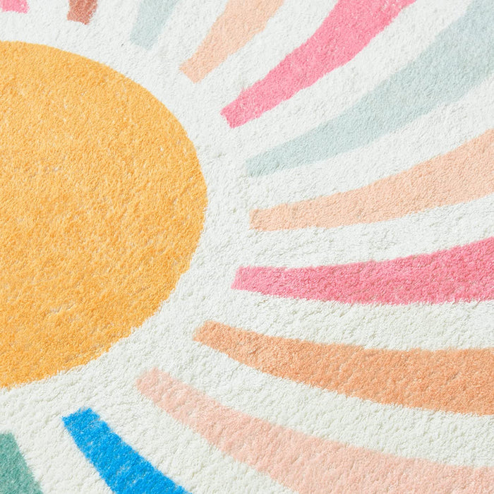 Feblilac Round Colorful Sunshine Area Rug, Boho Rainbow Area Rug, Living Room Mat