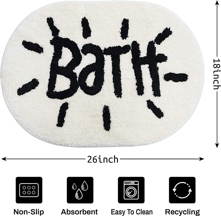 White Bathroom Rugs Mat, Cute Bath Mat, Black and White Bathroom Mat, Soft Bath Rugs