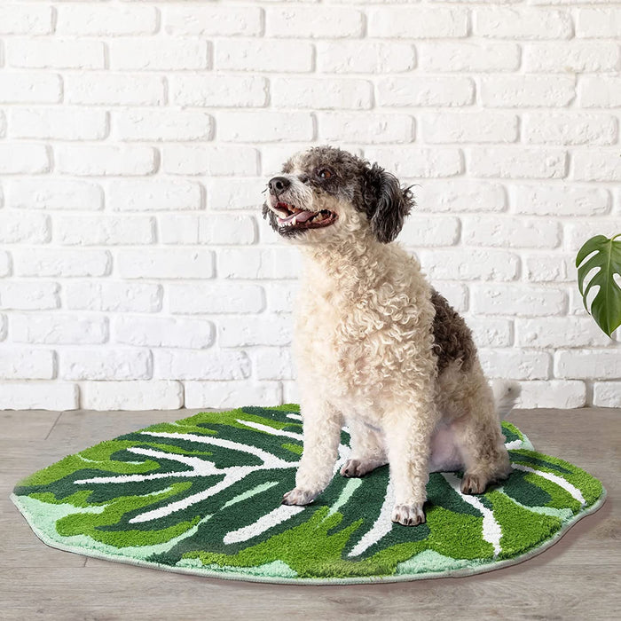 Feblilac Green Tropical Leaves Bath Mat