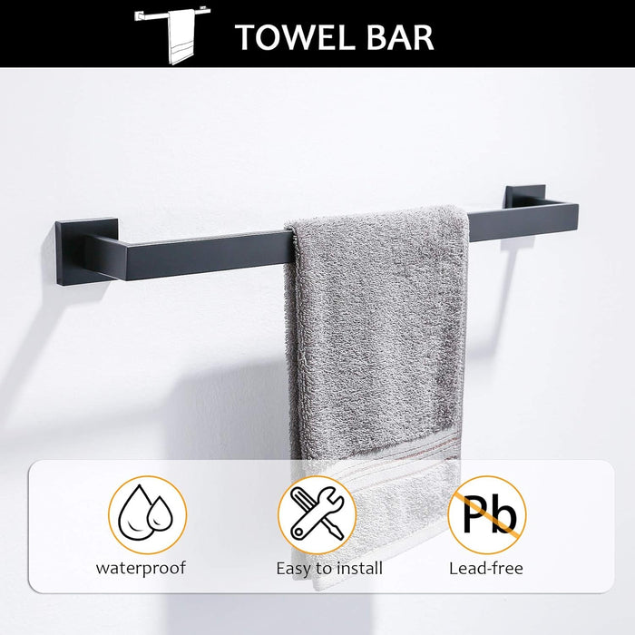 5 Pieces Bathroom Hardware Accessories Set Black Towel Bar Set Wall Mounted,Stainless Steel,23.6-Inch.