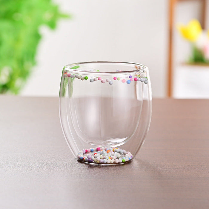 Creative Household Coffee Milk Dried Flower Quicksand Double Layer Glass Cup