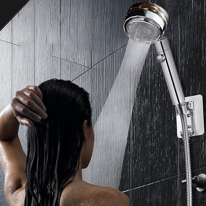 Handheld Propeller Shower Head Turbocharged with Filters, Hydro Jet Shower Head Turbo Spa, 360 Degrees Rotating Shower Head with Turbo Fan and Pause Switch (Golden)