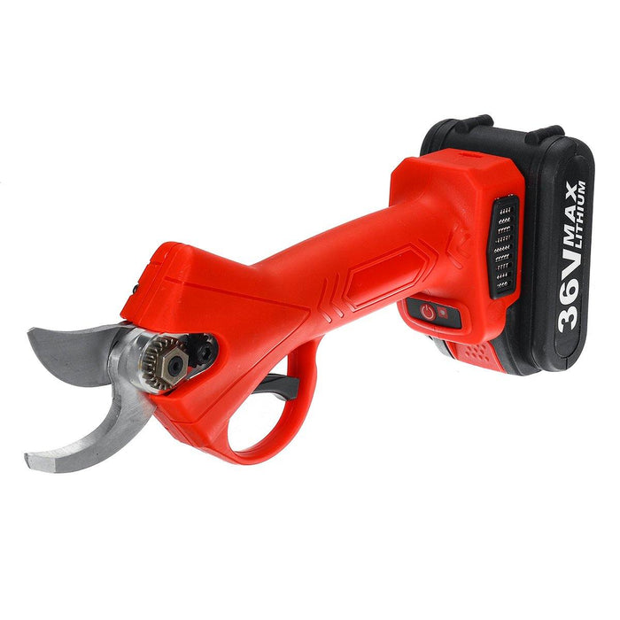 36V 25mm 1.3AH Cordless Electric Branch Scissor 2 Li-ion Batteries Pruning Shear Pruner Electric Pruning Shear (Red)