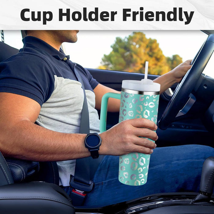 40 Oz Tumbler with Handle and Straw, Travel Mug for Car, 2-In-1 Lid Stainless Steel Tumblers