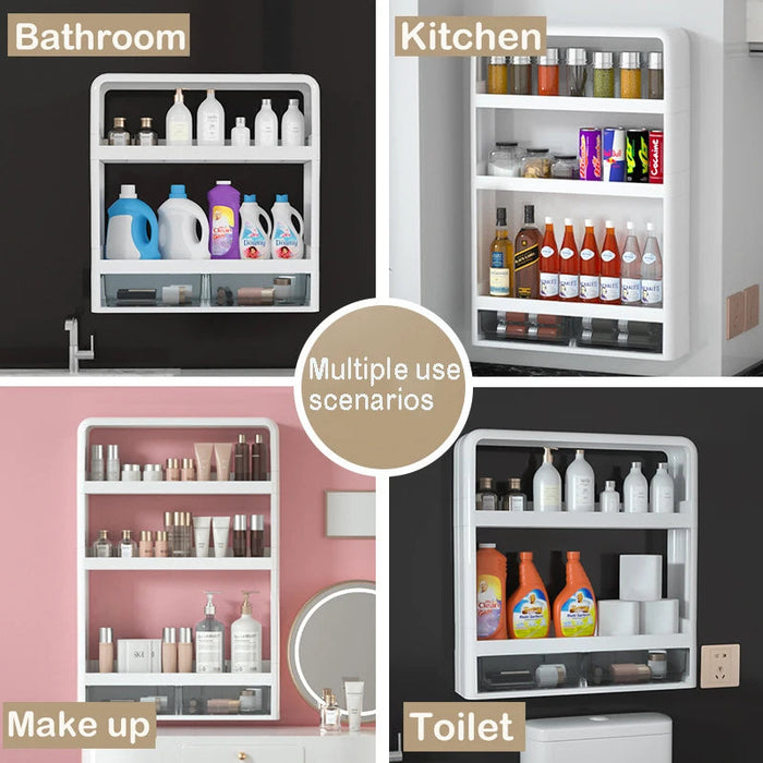 Bathroom Wall Mounted Shelf Multifunctional Toiletries Storage Rack Kitchen Seasoning Bottle Storage Rack Cosmetics Organizer