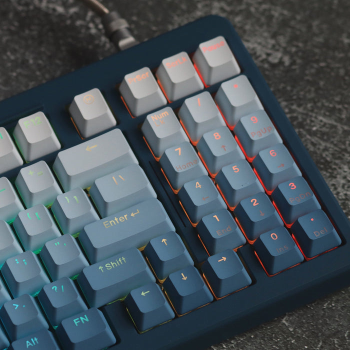 Fog Blue Front Side Carving Light Transmission Mechanical Keyboard Keycaps