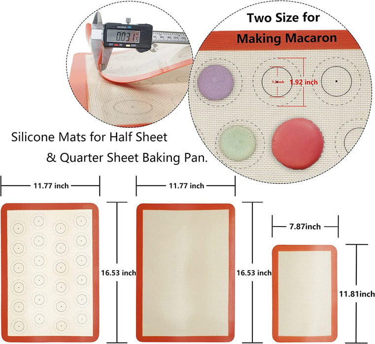 Silicone Baking Mats Set of 4, Non Stick Reusable Silicone Liners for 11" X17" Half Sheet and 8" X 12" Quarter Sheet for Baking Macaron/Cookie/Bread/Pastry