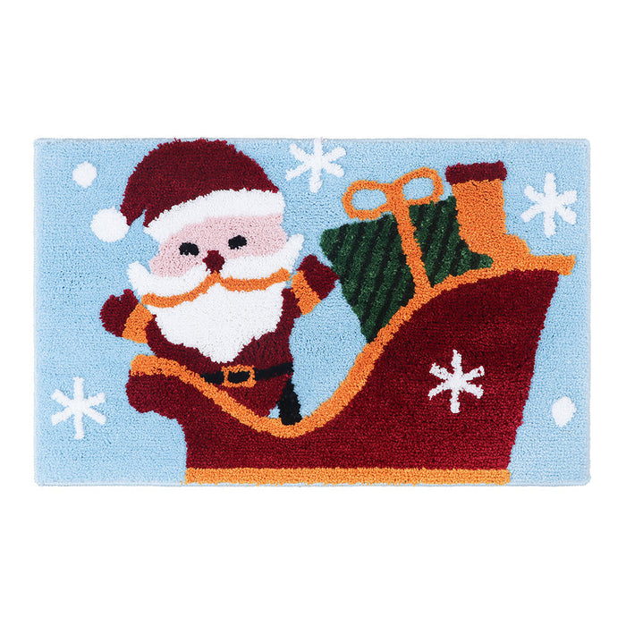 Feblilac Merry Christmas Tree and Happy Santa Claus Snowman Bath Mat