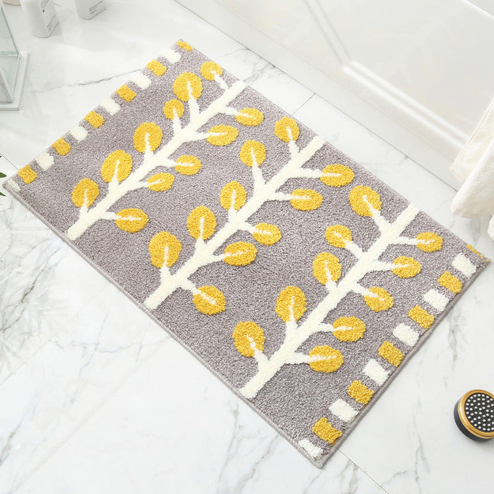 Feblilac Grey and Green Leaves Rows of Trees Bath Mat