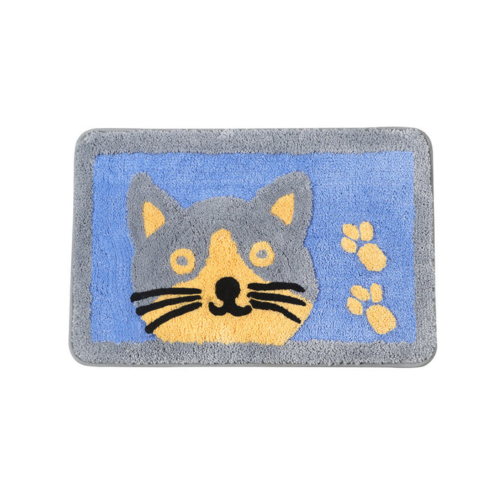 Feblilac Cat and the Footprints Blue Ground Bath Mat