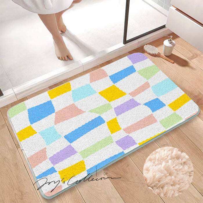 Feblilac Colorful Distorted Square Geometric Tufted Bath Mat