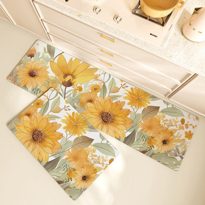 Feblilac Yellow Sunflowers PVC Leather Kitchen Mat