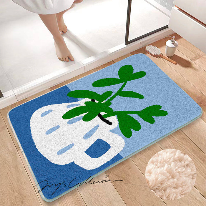 Feblilac White Vase and Greenery Tufted Bath Mat