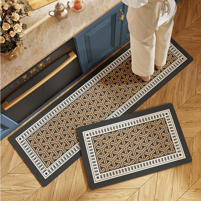 Feblilac Geometric Net PVC Leather Kitchen Mat