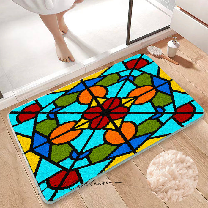 Feblilac Baroco Style Glasses Geometric Tufted Bath Mat