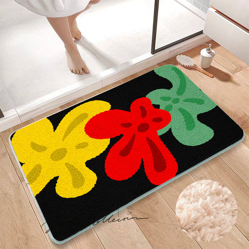 Feblilac Red Yellow and Green Three Flowers Tufted Bathmat