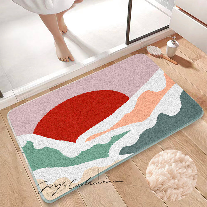 Feblilac Snow Mountain and Red Sun Tufted Bath Mat