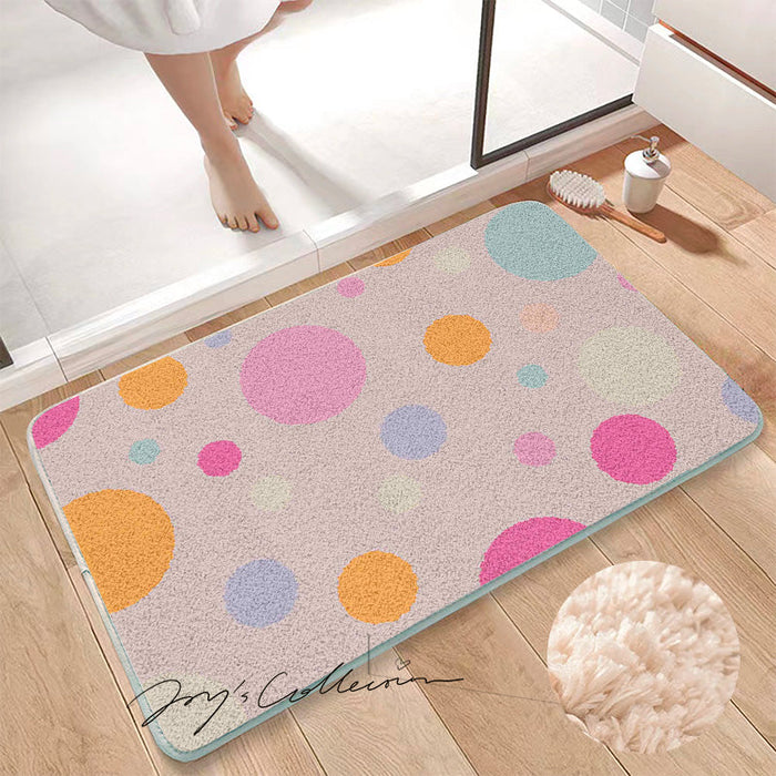 Feblilac Pink Polka Dots Geometric Tufted Bath Mat