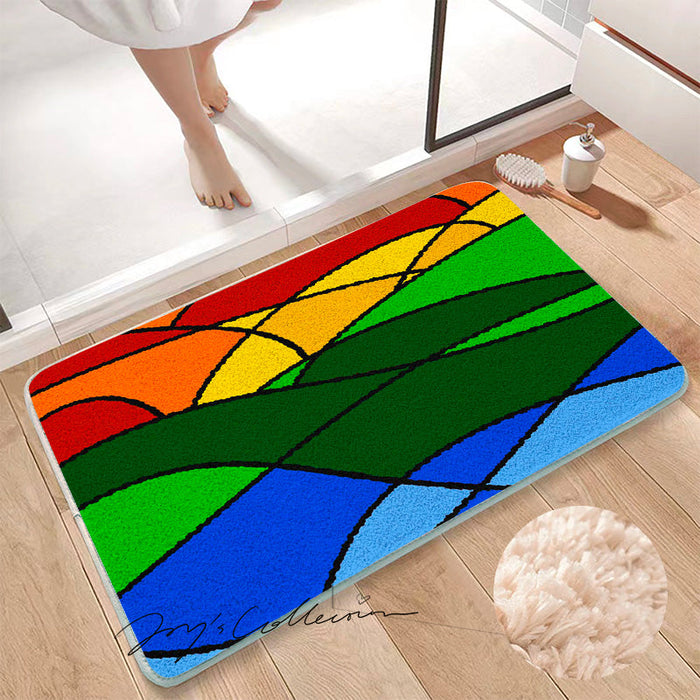 Feblilac Colorful Abstract Mountain Geometric Tufted Bath Mat