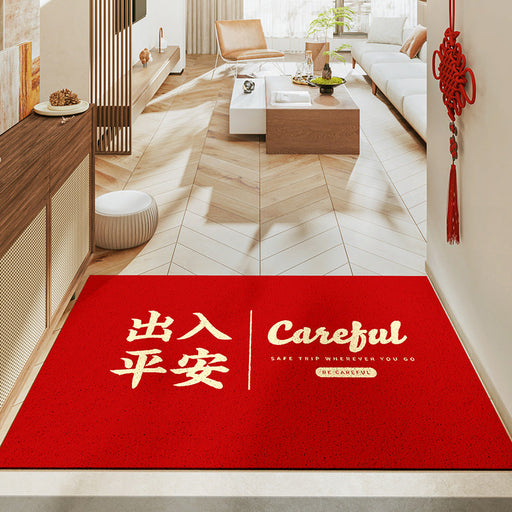 Feblilac Red Be Careful PVC Coil Door Mat