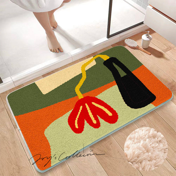 Feblilac Red Flower and Vase Tufted Bath Mat