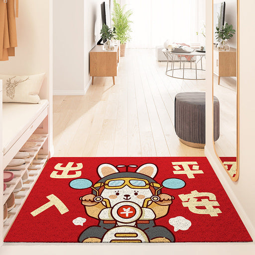 Feblilac Rabbit Riding A Motorcycle PVC Coil Door Mat