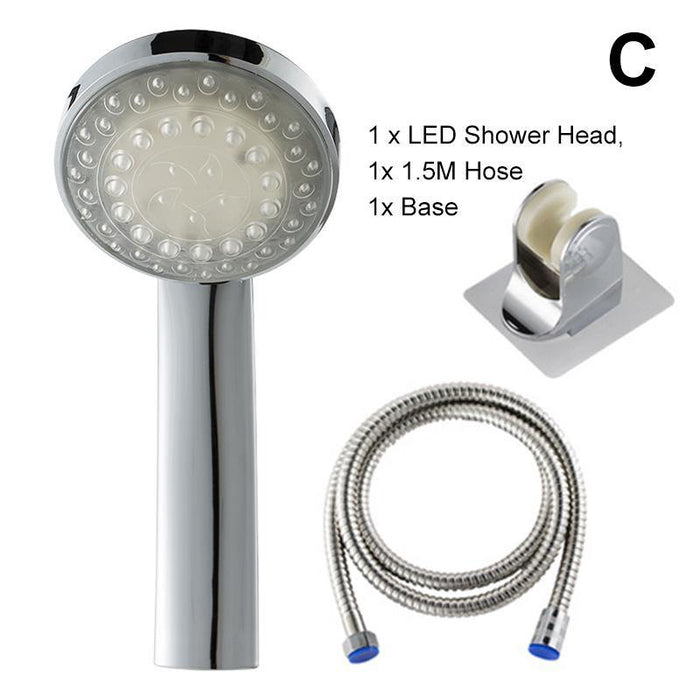 LED Shower Head Handheld Automatic Rainfall Waterfall 7 Colors Changing RGB Lights Shower Head With 1.5M Hose Base