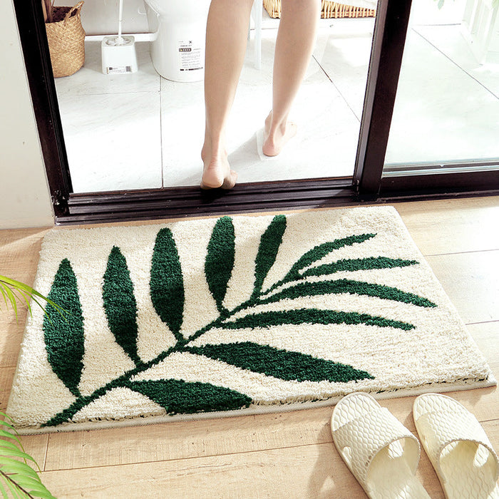 Feblilac Green White Leaves Bath Mat