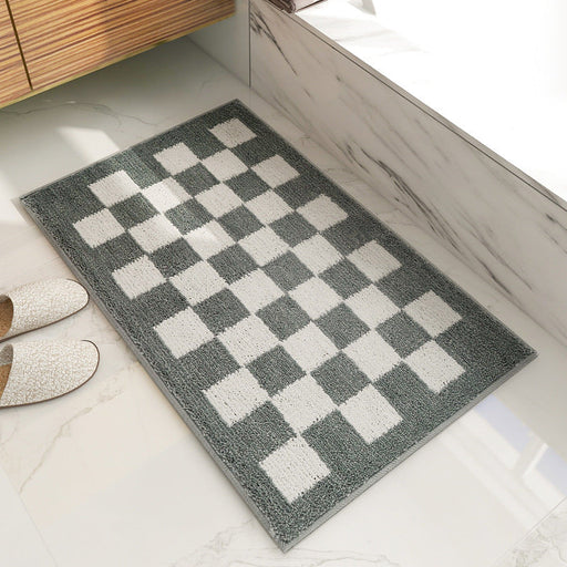 Feblilac Smog Blue and White Checkerboard Ultra Soft Bathroom Rug