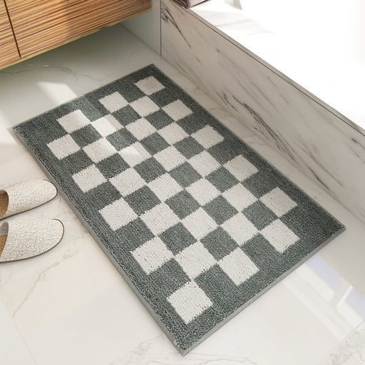 Feblilac Blue and White Checkerboard Ultra Soft Bathroom Rug